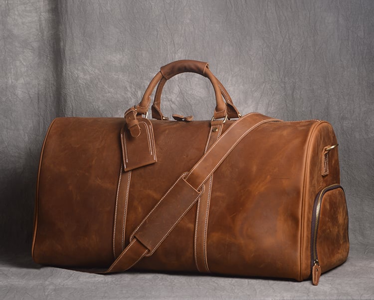 Mens leather weekend bag with shoe compartment hot sale